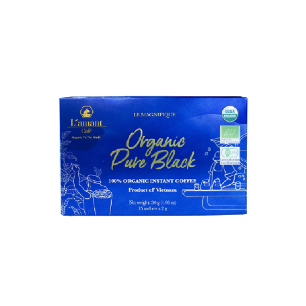 Cà phê hoà tan L'amant Cafe - Organic Pure Black - Hộp 2 g x 15 gói