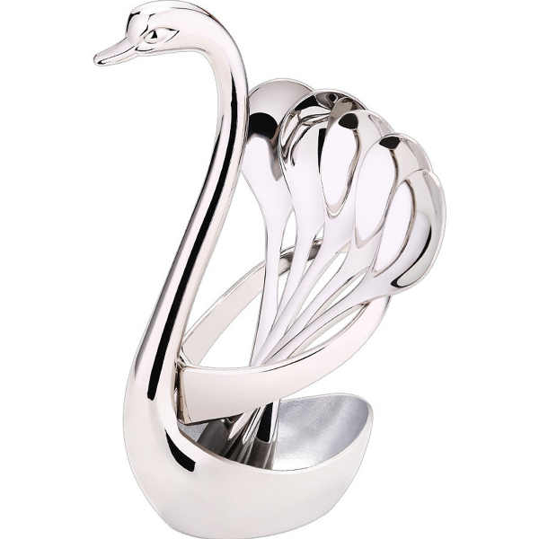 Bộ đồ muỗng nĩa bàn ăn kèm khay (giỏ) hình thiên nga cao cấp sang trọng - GD001