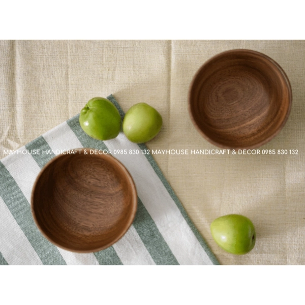 Bát gỗ keo (Hàng có sẵn) - Kích thước D20 x H7 cm