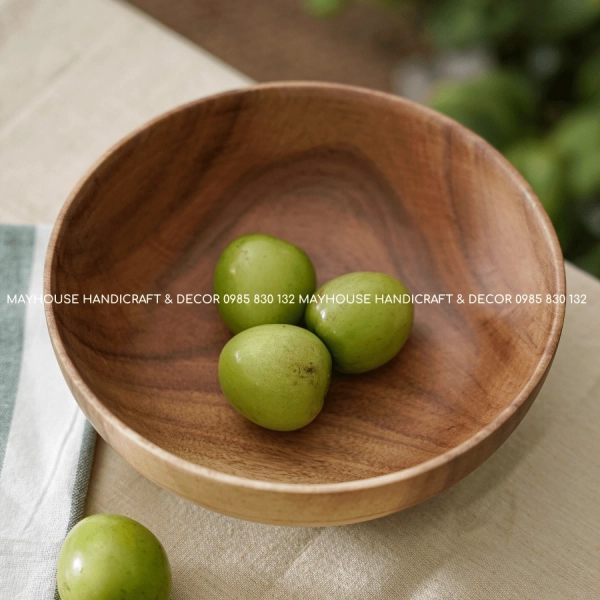 Bát gỗ keo (Hàng có sẵn) - Kích thước D20 x H7 cm