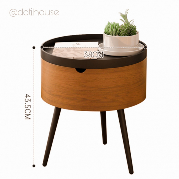 BÀN TRÀ PHONG CÁCH BẮC ÂU MÀU ÓC CHÓ 43.5CM - CÓ HỘC ĐỰNG ĐỒ