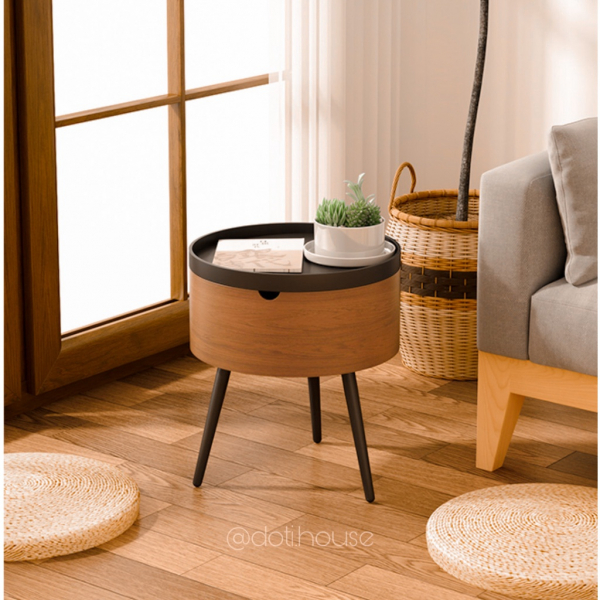 BÀN TRÀ PHONG CÁCH BẮC ÂU MÀU ÓC CHÓ 43.5CM - CÓ HỘC ĐỰNG ĐỒ