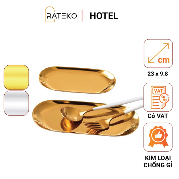 Khay kim loại hình Oval RATEKO CS09 đựng mỹ phẩm, nến thơm, xà bông cho khách sạn, thẩm mỹ viện, spa