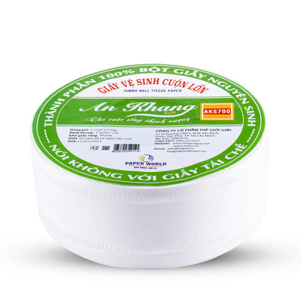 Giấy Vệ Sinh Cuộn Lớn An Khang Soft700 | AKS700 | Trắng, Mềm, Mịn