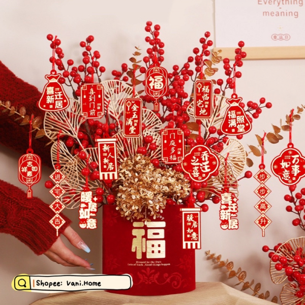 Set 16 món phụ kiện trang trí ngày tết phong cách Trung Hoa - Dây treo trang trí cây mai cây đào năm mới 2023